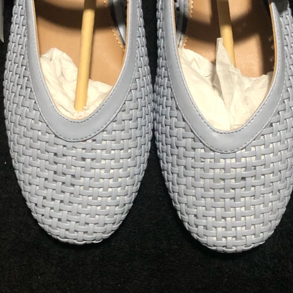 Free Assembly Women’s Woven FA Mary Jane Flat, Size 11, Memory Foam, Light Blue